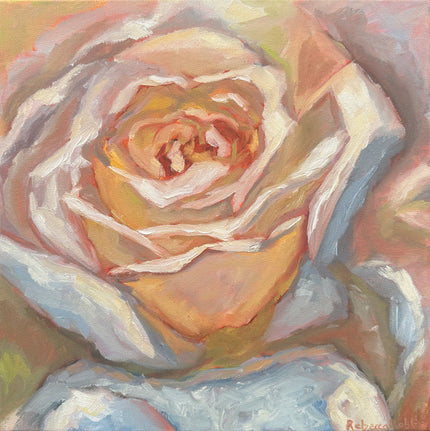 Rose In Bloom | Oil on Canvas | 12" x 12" - rebeccarobbfineart.com