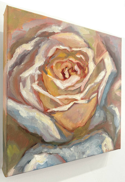 Rose In Bloom | Oil on Canvas | 12" x 12" - rebeccarobbfineart.com