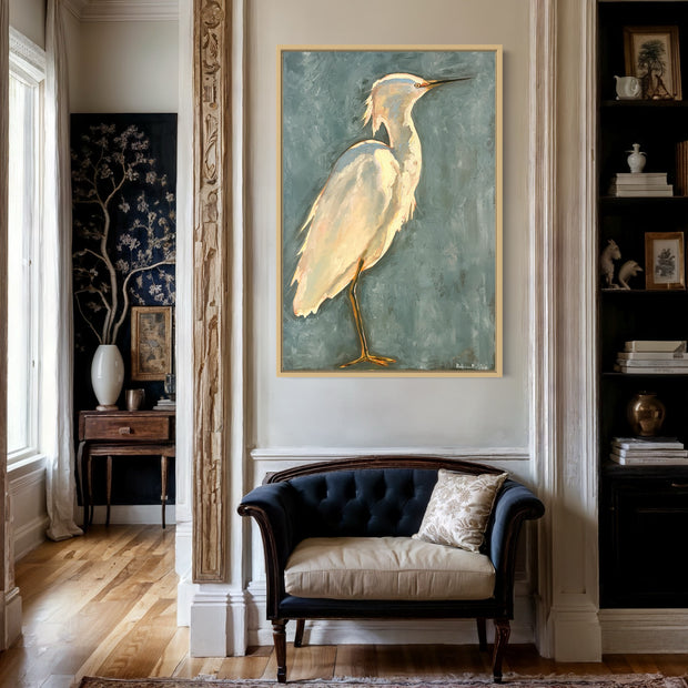 Heron is a 20" x 30" oil painting by artist Rebecca Robb - rebeccarobbfineart.com