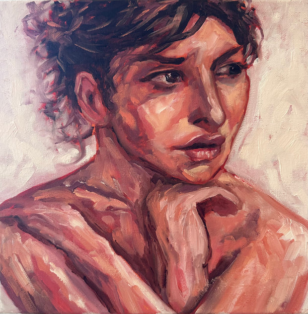 Wrapped In Thought | Oil on Canvas | 12" x 12" - rebeccarobbfineart.com